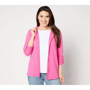 Denim & Co. Women's Plus Sz Jacket 3X Beach French Terry Roll Tab Pink A643843